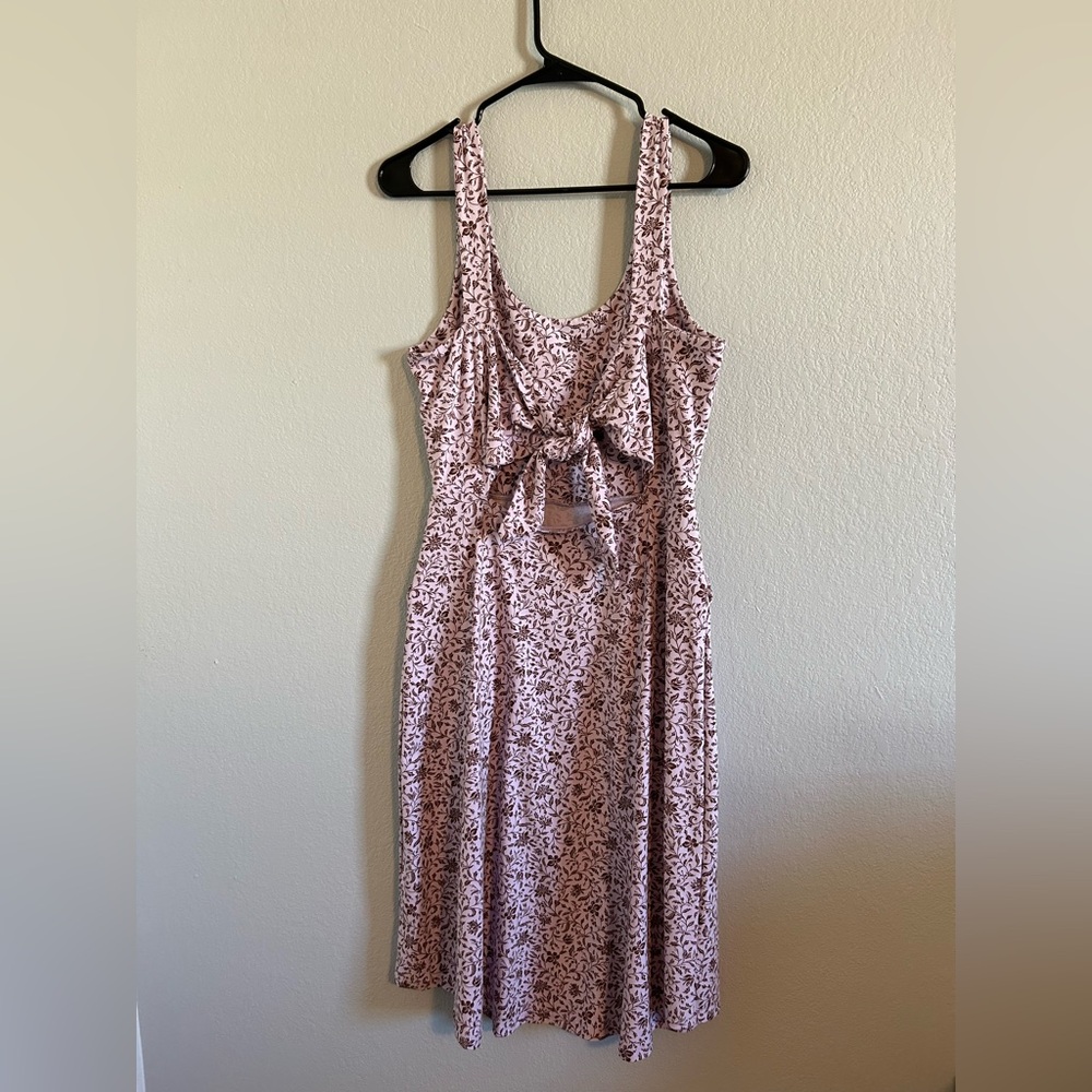 NWT Pact Purple Floral Fit & Flare Tieback Dress (Small) - Picture 5 of 8